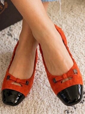 Tod's Italy Archive Red Suede & Patent Ballet Flats - Size 37.5